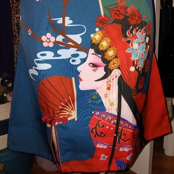 Elegant Blue Dragon Print Mini Dress - Picture 2 of 13